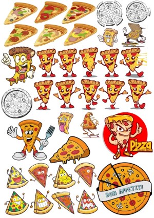 Cartoon Pizza Slices and Characters Vector Set Free Vector