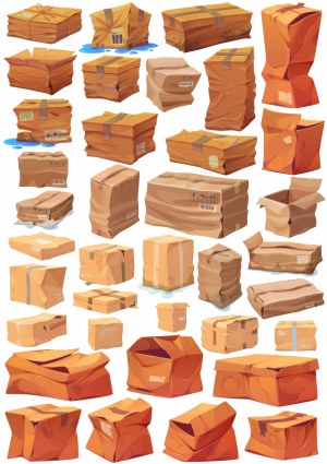 Set of Various Wet and Damaged Cardboard Boxes and Packages Free Vector