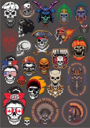 Collection of Colorful Skull Characters and Themed Skeletons Free Vector