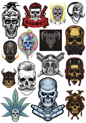 Collection of Colorful and Detailed Skull Vector Illustrations Free Vector