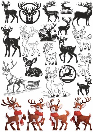 Collection of Cartoon and Silhouette Deer and Reindeer Illustrations Free Vector
