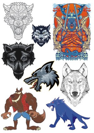 Collection of Wolf and Werewolf Vector Illustrations Free Vector