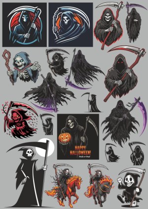 Collection of Grim Reaper and Halloween Scythe Characters Free Vector