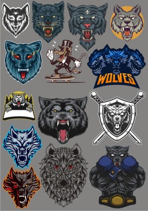 Set of Stylized Wolf and Wild Animal Vector Logos and Mascots Free Vector