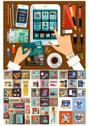 Flat Lay Online Shopping and Payment Illustration Free Vector