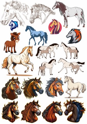 Collection of Horse and Foal Vector Illustrations and Horse Head Logos Free Vector