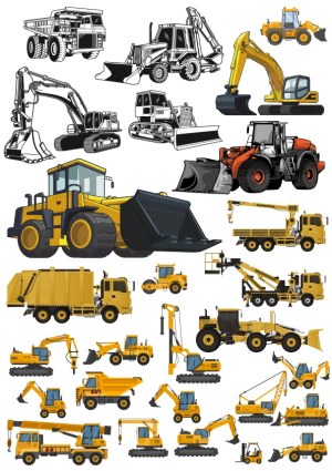 Various Construction and Heavy Machinery Vector Illustrations Free Vector