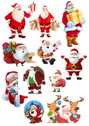 Collection of Various Santa Claus Cartoon Vector Illustrations Free Vector