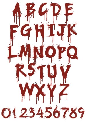 Grunge Dripping Blood Style Alphabet and Numbers Free Vector