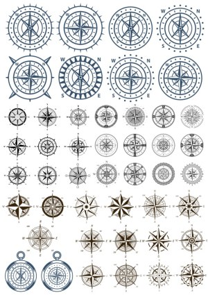 Collection of Vintage Compass Rose Vector Designs Free Vector