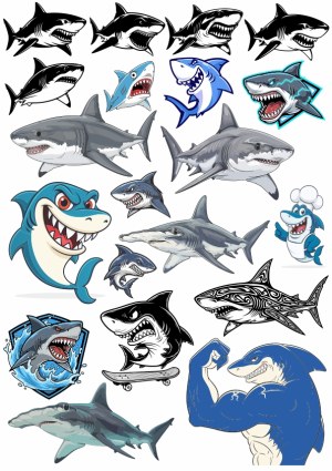 Collection of Shark Vector Illustrations and Cartoon Characters Free Vector