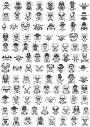 Collection of Black and White Skull and Crossbones Vector Icons Free Vector