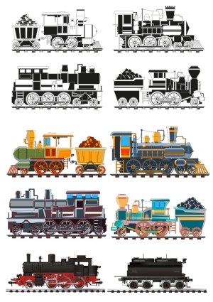 Set of Vintage Steam Locomotive Vector Illustrations Free Vector
