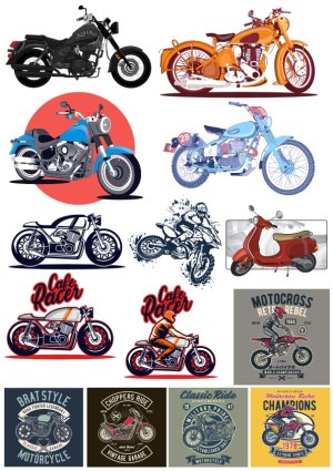 Collection of Vintage and Modern Motorcycle Vector Illustrations and Logos Free Vector
