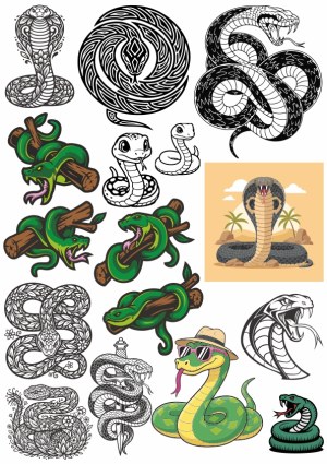 Collection of Stylized Snake and Cobra Vector Illustrations Free Vector