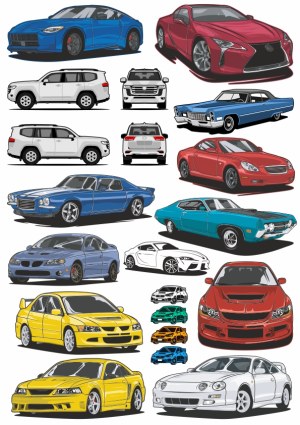 Collection of Colored Vector Sports Cars and SUVs Illustrations Free Vector