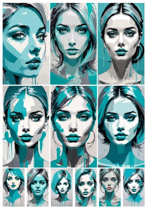 Expressive Female Portraits Set in Blue and Gray Tones Free Vector