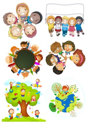 Happy Diverse Children Engaged in Learning and Environmental Activities Vector Set Free Vector