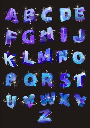 3D Neon Blue Alphabet with Orbiting Particles Free Vector