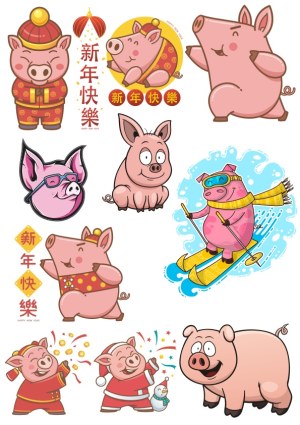 Cute Cartoon Pigs in Various Costumes and Activities Free Vector