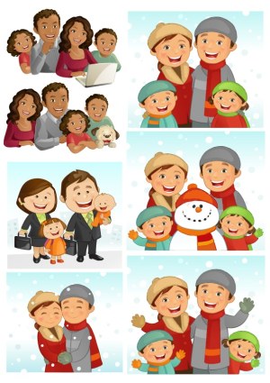 Happy Family Scenes in Winter and Everyday Life Free Vector