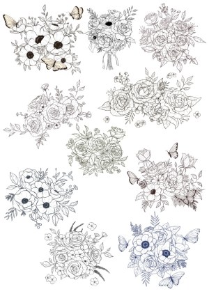 Hand-Drawn Flower Bouquets with Butterflies Vector Set Free Vector