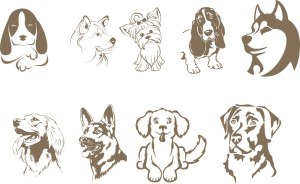 Collection of Dog Faces and Portraits Vector Illustrations Free Vector