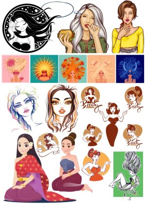 Collection of Woman Portraits and Beauty Themed Vector Illustrations Free Vector
