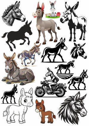 Collection of Donkey and Mule Vector Illustrations in Various Styles Free Vector