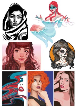 Collection of Diverse Female Portrait Vector Illustrations Free Vector