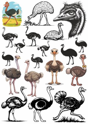 Collection of Vector Ostrich Illustrations in Various Styles Free Vector