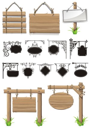 Set of Decorative Hanging Wooden and Metal Signs Free Vector