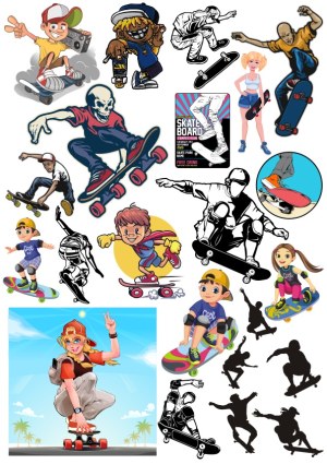 Collection of Skateboarding Characters and Silhouettes Free Vector