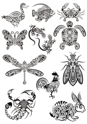 Intricate Tribal Animal Silhouettes Vector Set Free Vector