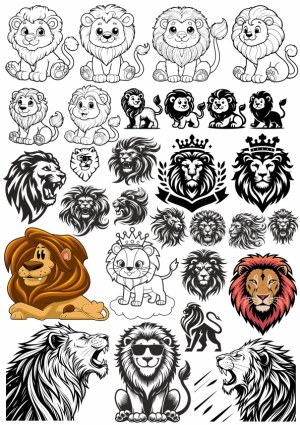 Variety of Lion Vector Illustrations and Logos Free Vector
