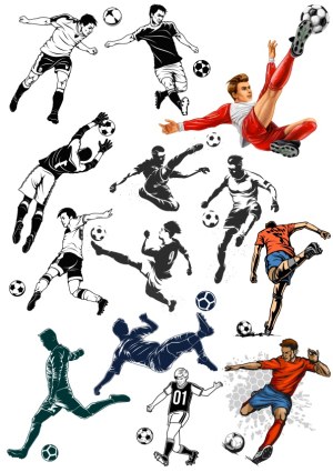 Dynamic Soccer Players in Action Vector Set Free Vector