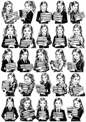 Vector Illustrations of Schoolgirls Holding Stacks of Books Free Vector