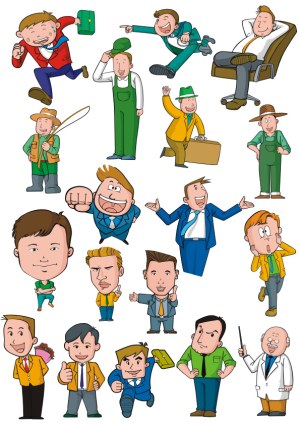 Set of Cartoon Businessmen and Workers in Various Poses Free Vector