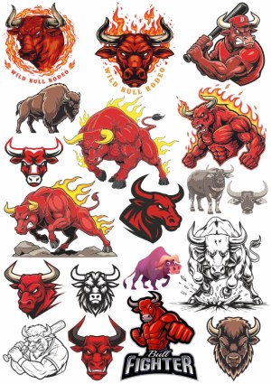 Collection of Fierce Bull and Bison Vector Illustrations and Mascots Free Vector