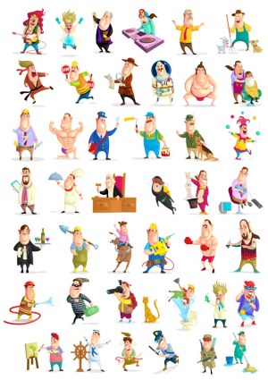 Cartoon Characters in Various Professions and Activities Vector Set Free Vector