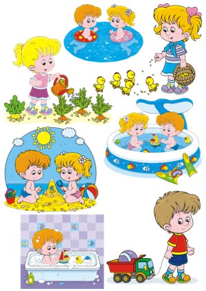 Cute Children Playing Outdoors and Indoors Vector Collection Free Vector