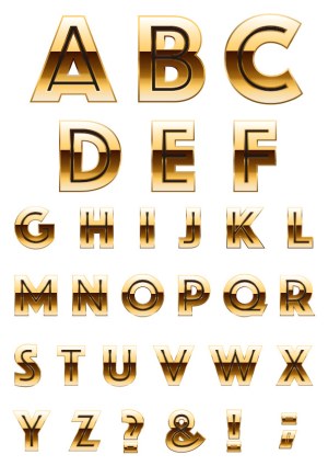 Glossy Gold Gradient Alphabet with Symbols Free Vector