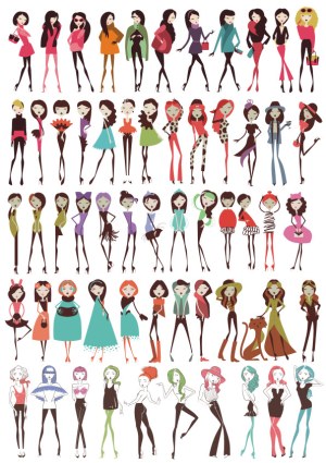 Diverse Fashionable Female Characters Vector Set Free Vector