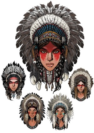 Vector Illustrations of Native American Women with Feather Headdresses Free Vector