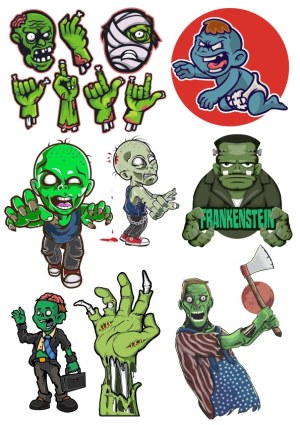 Cartoon Zombie and Frankenstein Character Vector Set Free Vector