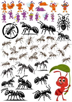 Ants Vector Collection with Cartoon and Silhouette Styles Free Vector