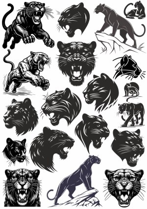 Collection of Black Panther and Cougar Vector Illustrations Free Vector