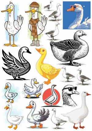 Collection of Goose and Duck Vector Illustrations in Various Styles Free Vector