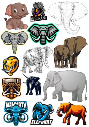 Elephant and Mammoth Vector Clipart Collection Free Vector