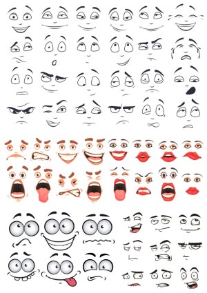 Collection of Various Cartoon Facial Expressions and Emotions Free Vector
